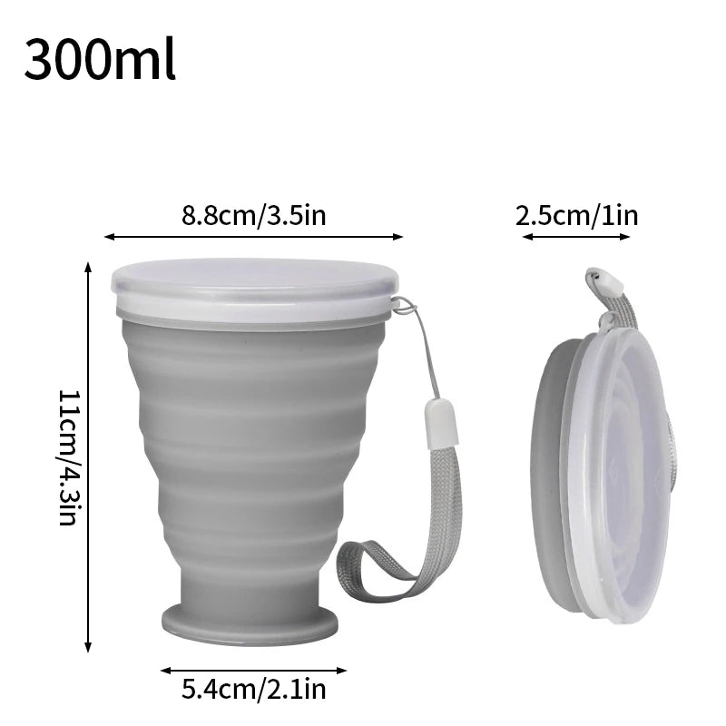 300ml Outdoor Silicone Folding Cup with Lid Camping Gadgets