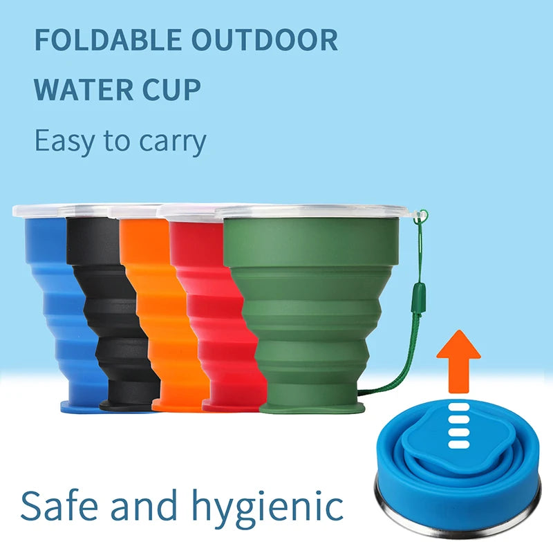 300ml Outdoor Silicone Folding Cup with Lid Camping Gadgets