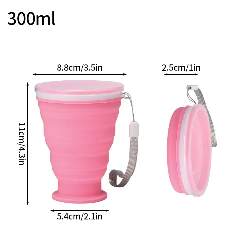 300ml Outdoor Silicone Folding Cup with Lid Camping Gadgets