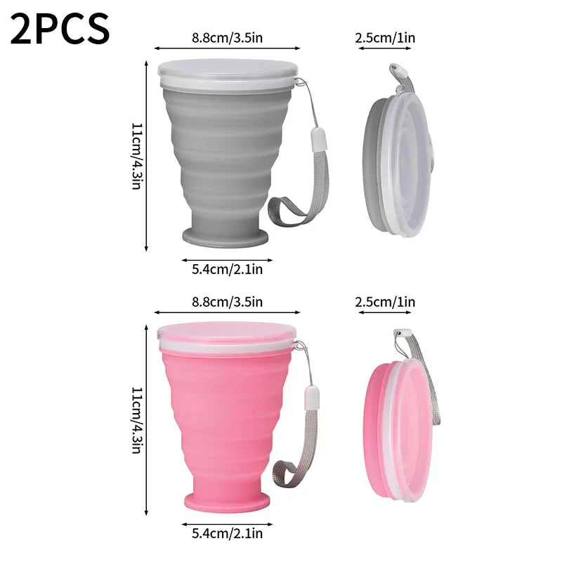 300ml Outdoor Silicone Folding Cup with Lid Camping Gadgets