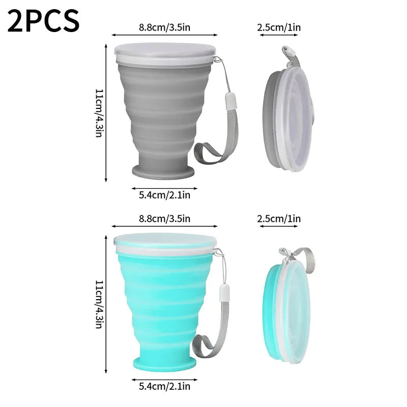 300ml Outdoor Silicone Folding Cup with Lid Camping Gadgets