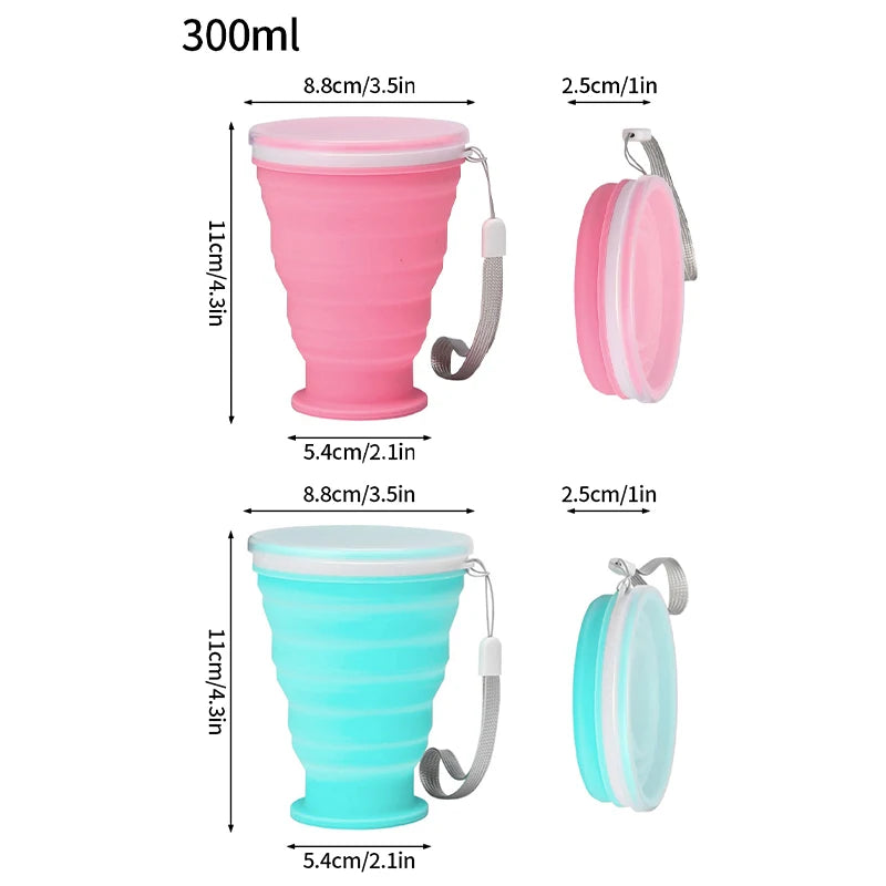 300ml Outdoor Silicone Folding Cup with Lid Camping Gadgets
