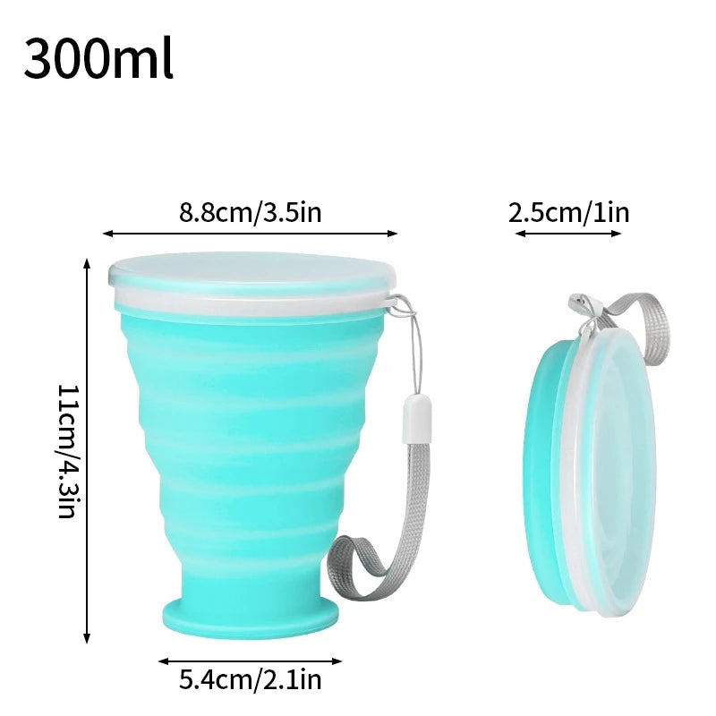 300ml Outdoor Silicone Folding Cup with Lid Camping Gadgets