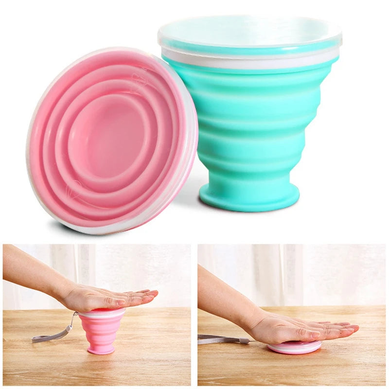 300ml Outdoor Silicone Folding Cup with Lid Camping Gadgets