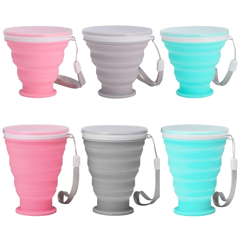 300ml Outdoor Silicone Folding Cup with Lid Camping Gadgets