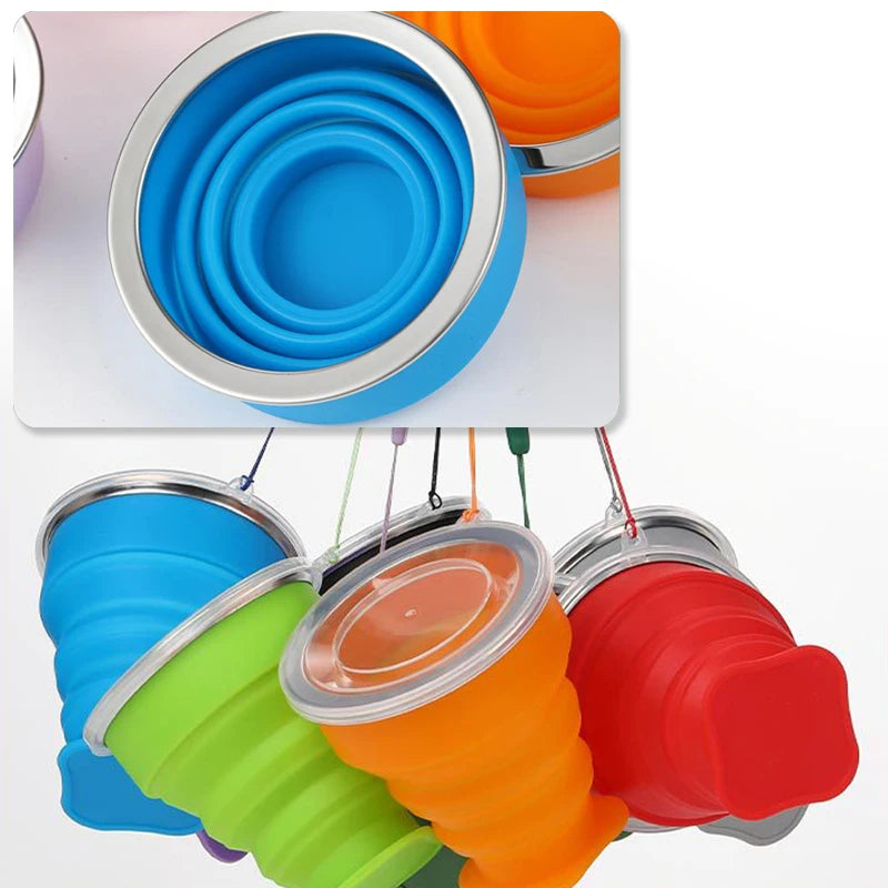 300ml Outdoor Silicone Folding Cup with Lid Camping Gadgets